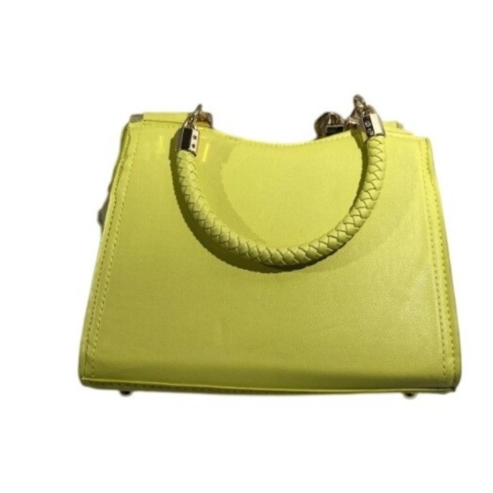 Bebe Lime Green Woven Satchel Handbag Gold Logo Crossbody Bag NEW - Picture 2 of 4